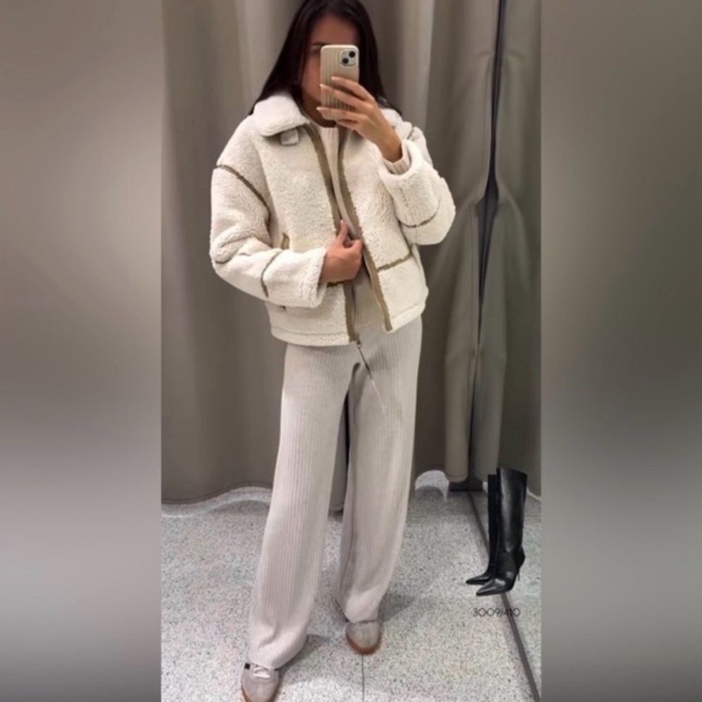 Zara Faux Fur Biker Teddy Jacket - Picture 3 of 10